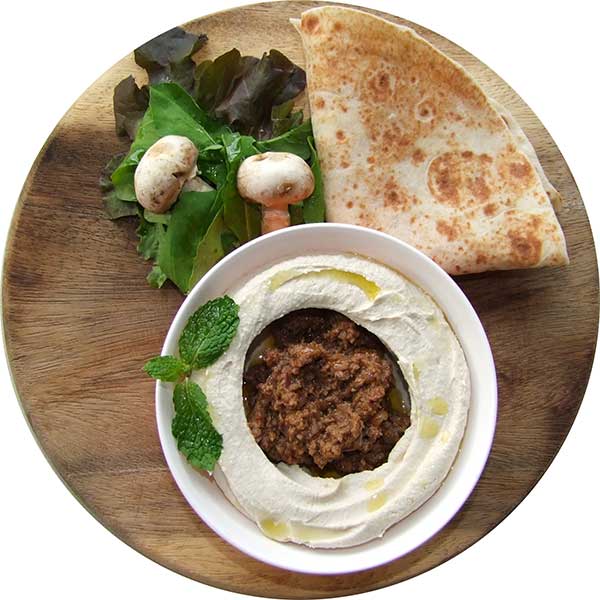 Hummus with Pitta Bread and meat Royal Pizza Delivery Bangkok